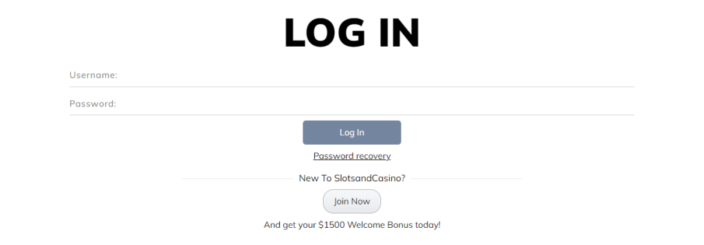 SlotsandCasino Login form