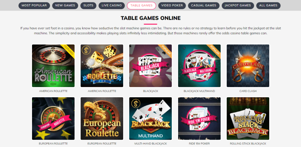 SlotsandCasino list of table games